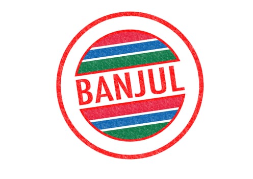 Passport-style BANJUL (capital of Gambia) rubber stamp over a white background.