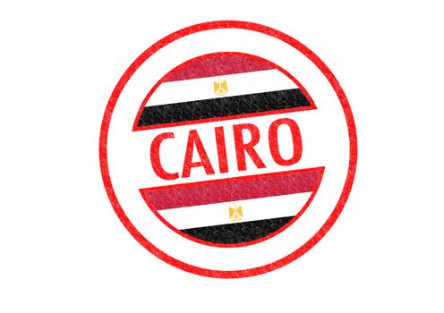 Passport-style CAIRO (Egypt) rubber stamp over a white background.