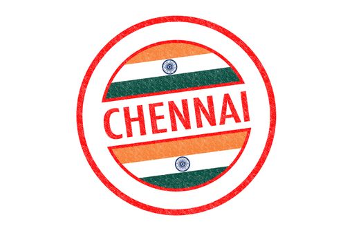 Passport-style CHENNAI (India) rubber stamp over a white background.