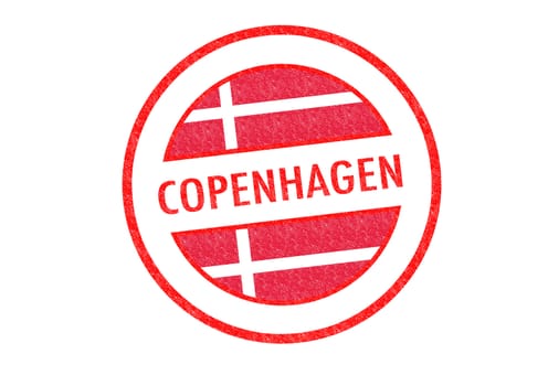 Passport-style COPENHAGEN (Denmark) rubber stamp over a white background.