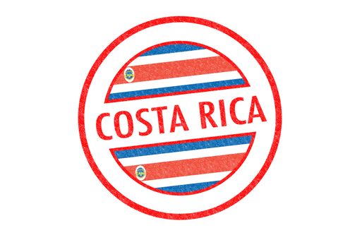 Passport-style COSTA RICA rubber stamp over a white background.