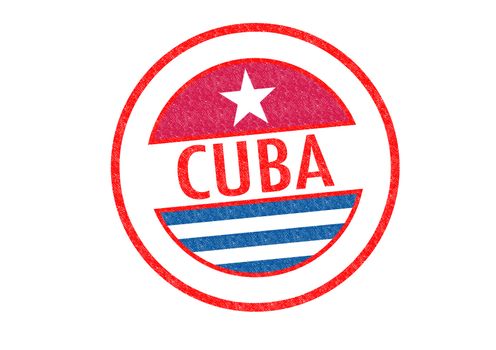 Passport-style CUBA rubber stamp over a white background.