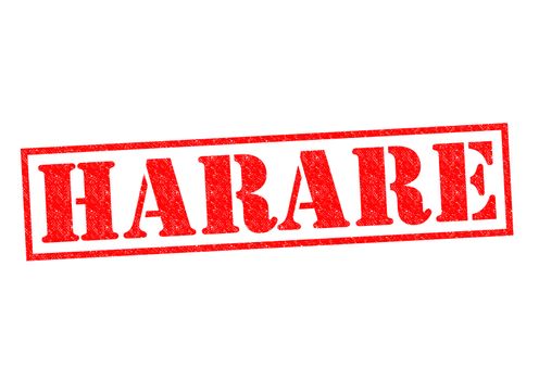 HARARE (capital of Zimbabwe) Rubber stamp over a white background.