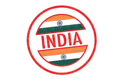 Passport-style INDIA rubber stamp over a white background.