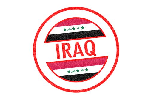 Passport-style IRAQ rubber stamp over a white background.