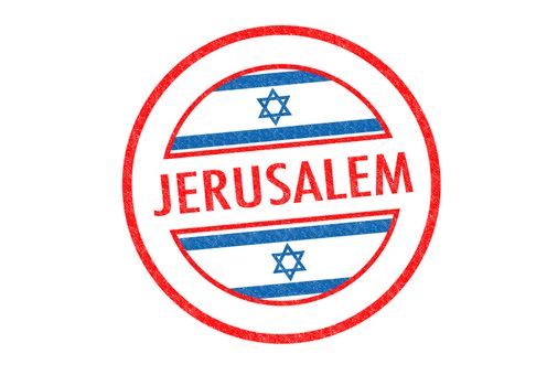 Passport-style JERUSALEM (capital of Israel) rubber stamp over a white background.