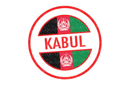 Passport-style KABUL (Afghanistan) rubber stamp over a white background.