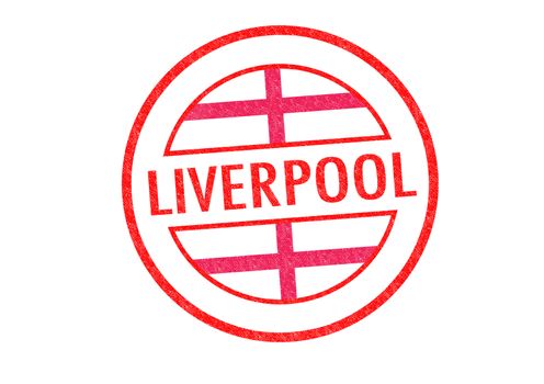 Passport-style LIVERPOOL rubber stamp over a white background.