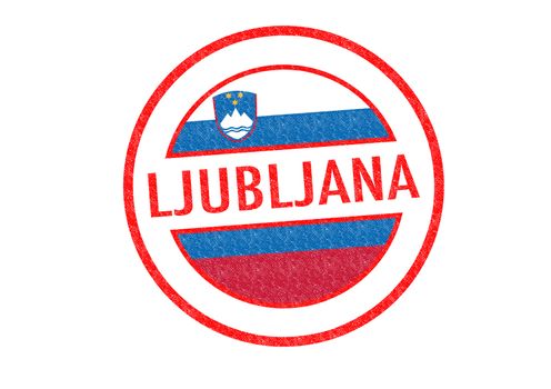 Passport-style LJUBLJANA (capital of Slovenia) rubber stamp over a white background.