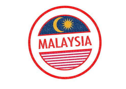 Passport-style MALAYSIA rubber stamp over a white background.