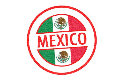 Passport-style MEXICO rubber stamp over a white background.