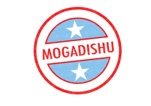 Passport-style MOGADISHU (capital of Somalia) rubber stamp over a white background.