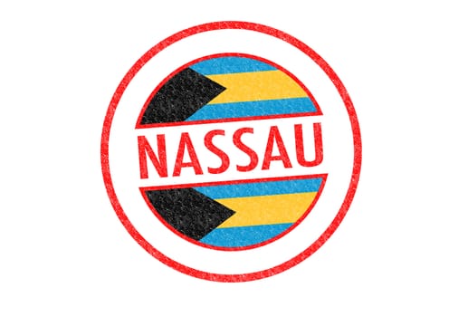 Passport-style NASSAU(capital of the Bahamas) rubber stamp over a white background.