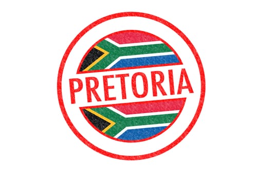 Passport-style PRETORIA (South Africa) rubber stamp over a white background.