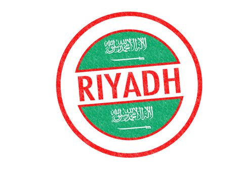 Passport-style RIYADH (capital of Saudi Arabia) rubber stamp over a white background.