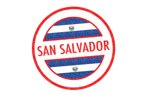 Passport-style SAN SALVADOR (capital of El Salvador) rubber stamp over a white background.