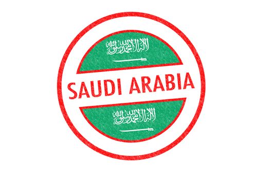 Passport-style SAUDI ARABIA rubber stamp over a white background.