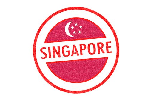 Passport-style SINGAPORE rubber stamp over a white background.