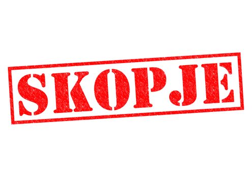 SKOPJE (capital of Macedonia) Rubber Stamp over a white background.