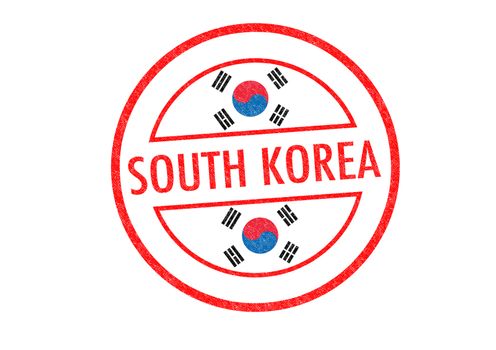 Passport-style SOUTH KOREA rubber stamp over a white background.