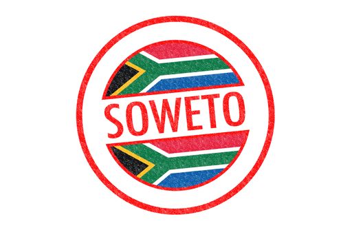 Passport-style SOWETO (South Africa) rubber stamp over a white background.