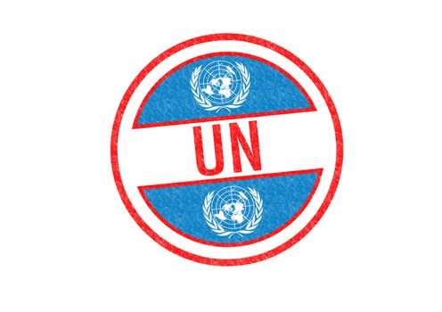 Passport-style UNITED NATIONS rubber stamp over a white background.