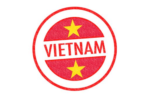 Passport-style VIETNAM rubber stamp over a white background.