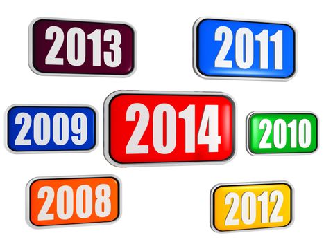 new year 2014 and previous years in 3d colored banners with figures, business concept