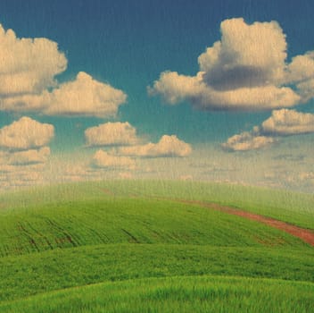 Old photo of Nature Landscape with fresh grass and sky