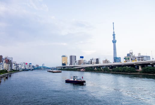 Tokyo sky tree with Sumida river in Japan1