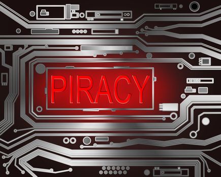 Abstract style illustration depicting printed circuit board components with a piracy concept..