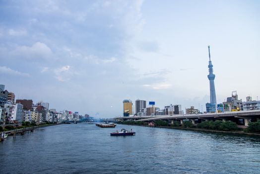 Tokyo sky tree with Sumida river in Japan4
