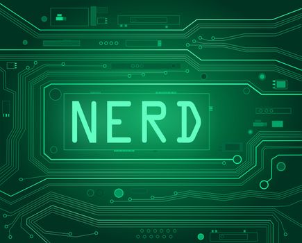 Abstract style illustration depicting printed circuit board components with a nerd concept.