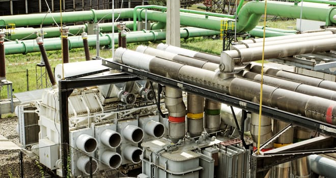 industrial pipes in a electricity power plant