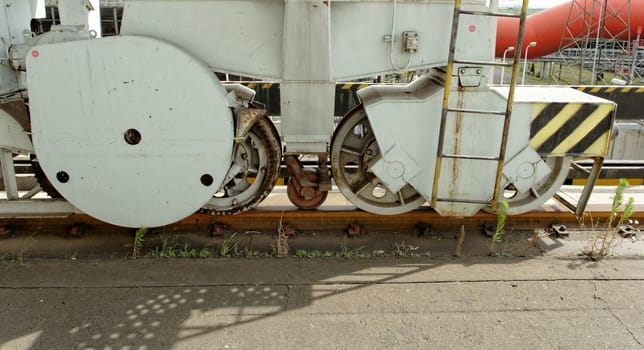 railroad rolling heavy stand (industrial details close up)