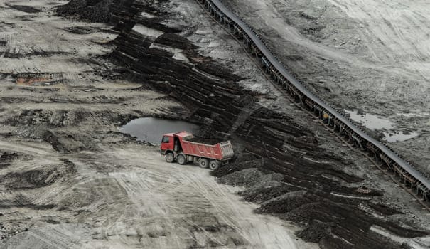huge truck on a coal mine open pit