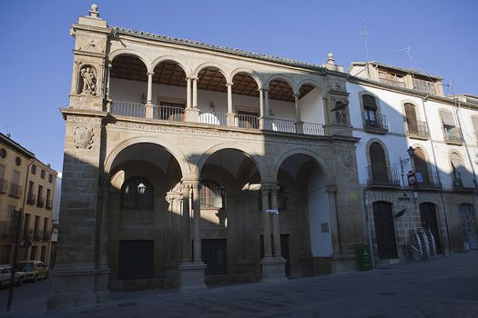 Ancient consistorial houses with lights and shades, city hall in the 16th century, Ubeda,Jaen province, Spain