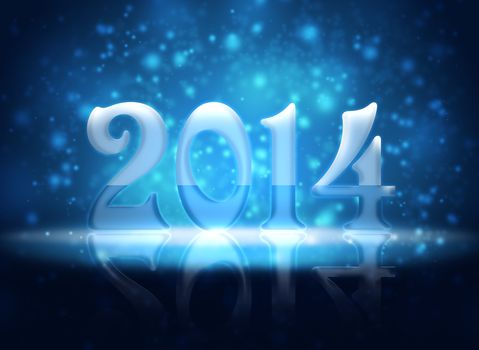 Christmas background is. 2014 with reflections and snowflakes on a blue background