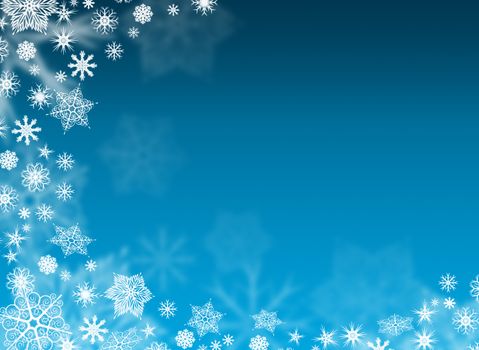 Christmas background is. White snowflakes on a blue background