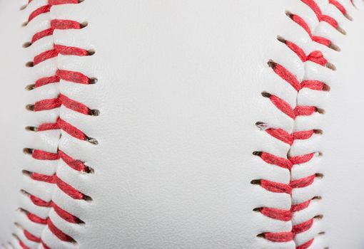 Baseball Ball macro on Stitches suitable as framed background for title text, horizontal shot