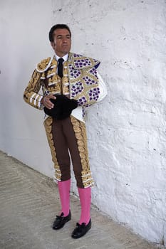 Spanish Bullfighter El Fundi waiting for the exit in the alley from the bullring of Pozoblanco , province of Cordoba, Spain. 24 september 2010