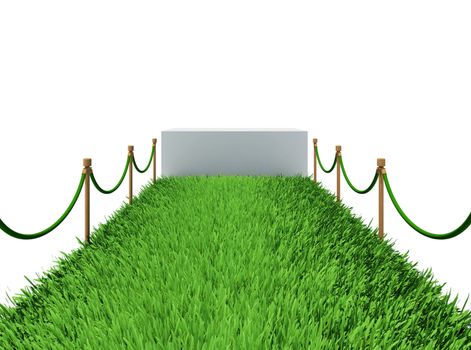 Path of green grass. 3d rendering on white background