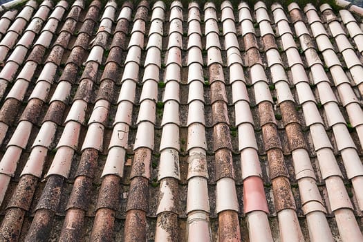 Closeup of old roof tiles, Spain