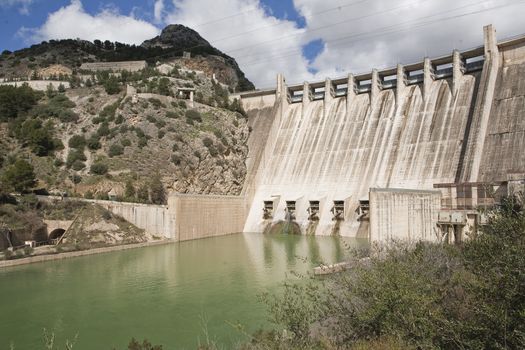 Detail of the drainage channels of the dam of Iznajar, It was inaugurated on June 3, 1969, and belongs to the Guadalquivir hydrographic Confederation. The main tributary of the river Guadalquivir, the Genil, becomes Iznajar in the largest swamp in Andalusia.