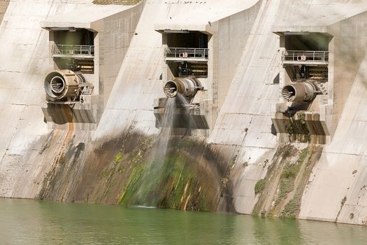 Detail of the drainage channels of the dam of Iznajar, It was inaugurated on June 3, 1969, and belongs to the Guadalquivir hydrographic Confederation. The main tributary of the river Guadalquivir, the Genil, becomes Iznajar in the largest swamp in Andalusia.