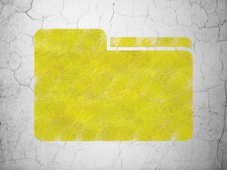 Business concept: Yellow Folder on textured concrete wall background, 3d render