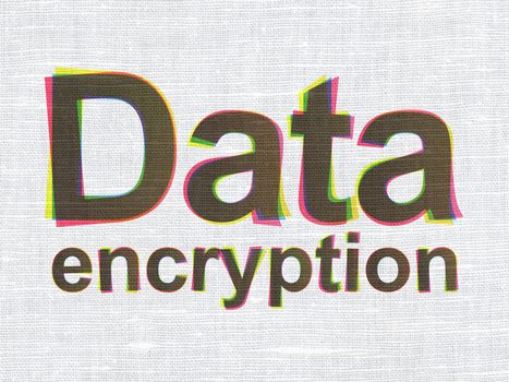 Safety concept: CMYK Data Encryption on linen fabric texture background, 3d render