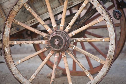 Carriage of wood, Detail of wagon wheel of wood, Spain