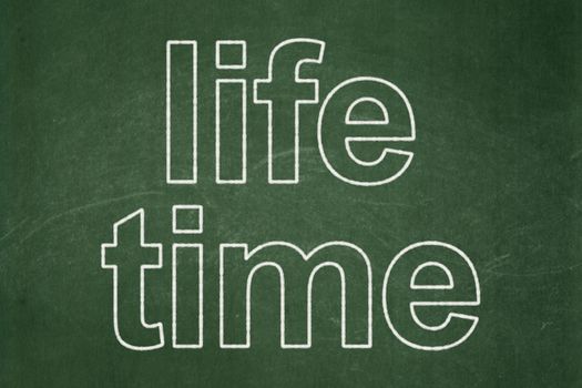 Timeline concept: text Life Time on Green chalkboard background, 3d render