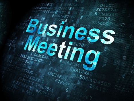 Finance concept: pixelated words Business Meeting on digital background, 3d render